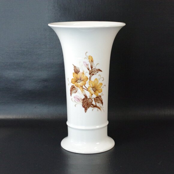 Kaiser West German Porcelain Floral Vase Brown and Pink Flowers 8" Tall - Picture 2 of 6